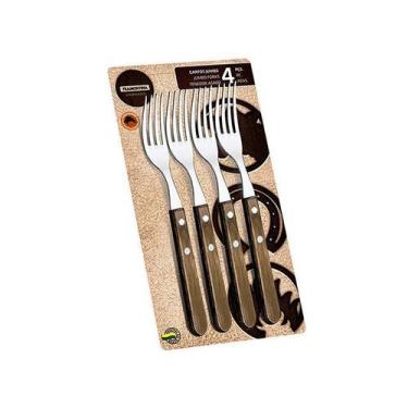 Imagem de Conjunto Garfos Jumbo 4 Peças Polywood Castanho Tramontina, Inox e Cas