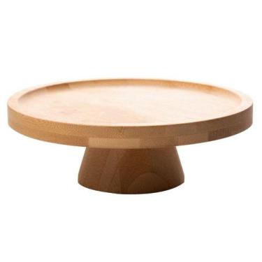 Imagem de Boleira De Bambu Prato Porta Bolo Com Pé Suporte 20x7cm Lyor