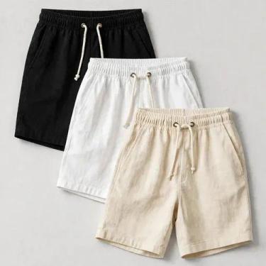 Imagem de Kit 3 Shorts Masculino Bermuda Linho Verão Mauricinho Praia - Multimai