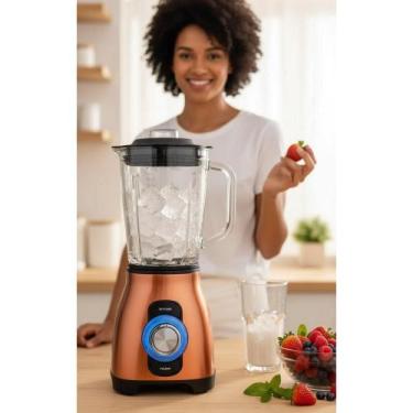 Imagem de Liquidificador Potente 1000W Vidro 2L Inox Cobre Elegante - Congratula