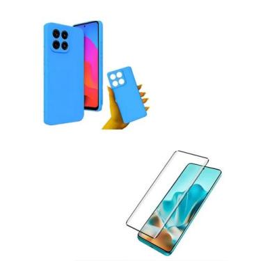 Imagem de Capa Case Azul Claro + Película 3D Tela Toda Curvada Moto Edge 60 Pro 