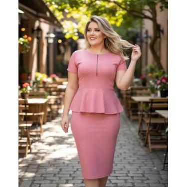 Imagem de Vestido Midi Plus Size Peplum zíper Moda Feminina Evangélica - Miss FL