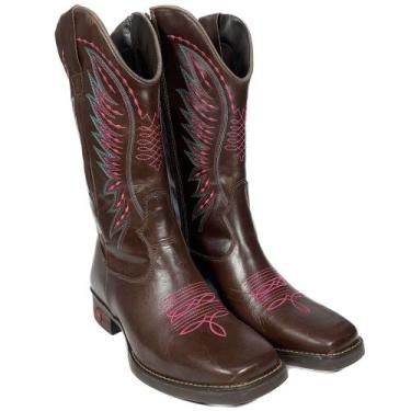 Imagem de Bota Country Feminina Texana Bico Quadrado Oklahoma Country, Marrom, 3