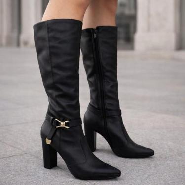 Imagem de Bota Feminina de Couro Original Cano Alto e Salto Grosso Alto Ramarim 