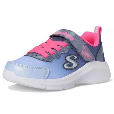 Imagem de Tenis Infantil Menina Conforto Diversão Skechers Kids, Azul, Rosa, 28