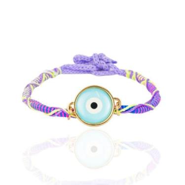 Imagem de Pulseira feminina regulável olho grego azul c/ lilás - Brimatto