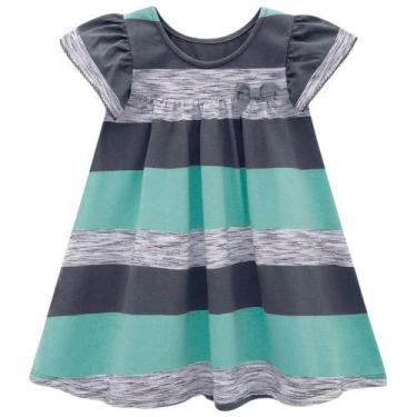 Imagem de Vestido Infantil Feminino Meia Malha Listrado Confortável Manga Curta 