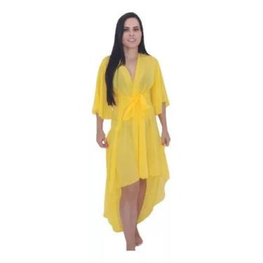 Imagem de Saída de praia assimétrica mullet com cinto em chiffon - Tropicana Mod