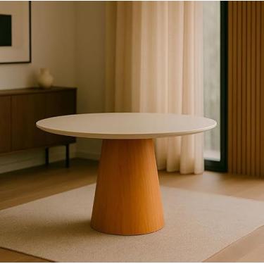 Imagem de Mesa de Jantar Araçá Tampo em Mdf com Vidro e Base em Madeira Off-White