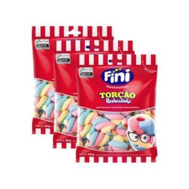 Imagem de Kit 3 Marshmallows Fini Torção Recheadinho Sabor Baunilha Recheio Mora