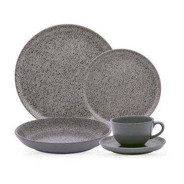 Imagem de Aparelho de Jantar Flat Gray 30 Peças Cerâmica Acetinada para Uso Diário Cinza Oxford