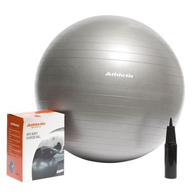 Imagem de Bola de Ginástica 65cm Antiestouro para Fortalecimento e Alongamento Cinza Athletic com Bomba