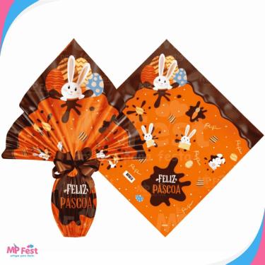 Imagem de Kit 25 Sacos para Ovos de Páscoa Chocolatier em Polipropileno 24x24CM para 100g a 150g Laranja OEM