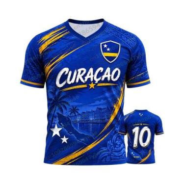 Imagem de Camiseta De Futebol Curacao 3D Com Bandeira, Jersey Respirável De Seca