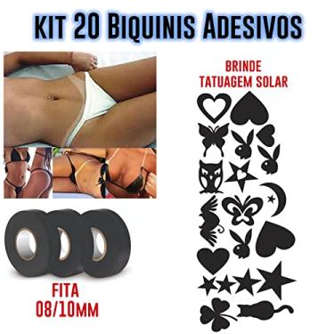 Imagem de Kit 20 Biquini Tamanho (M) Adesivo Bronzeamento Artificial + Fita E Tatoo