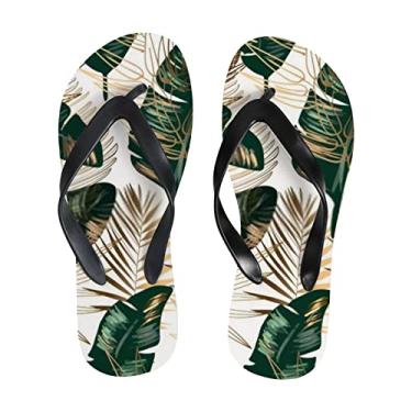 Imagem de Chinelo feminino verde dourado Ttropical folhas finas sandálias de praia para homens sandálias de verão estilo chinelos de viagem, Multicor, 10-11 Narrow Women/8-9 Narrow Men