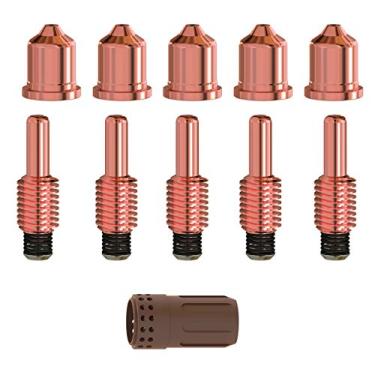 Imagem de KEMAO 5 pçs 220941 pontas de bocal de cortador de plasma 5 peças 220842 eletrodo de cortador de plasma 1 peça 220857 anel espiral adequado para PMX 45XP/65/85/105 tocha de corte plasma