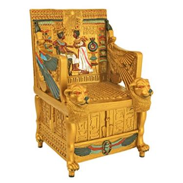 Imagem de Design Toscano QL14557 – Caixa de joias do trono dourado do rei Tut's – Estátuas egípcias, colorida