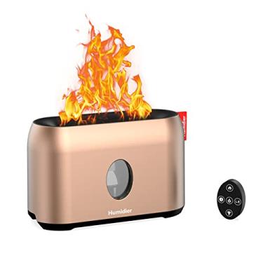 Imagem de Difusor de aroma de umidificador de chama, umidificador de névoa fresca com efeito especial de chama, umidificadores de névoa silenciosa para óleos essenciais difusores de ar aroma carro bebê planta pessoal (dourado)