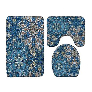 Imagem de Tapete de banho estilo étnico tibetano conjunto de 3 peças tapete de porta tapete de banheiro tapete antiderrapante tampa de assento de vaso sanitário produtos de banheiro, 1819l, conjunto de 3 peças, 400mmx600mm