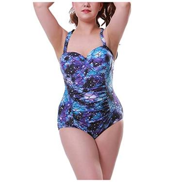 Imagem de Biquíni feminino 2021 plus size roupa de banho estrelado padrão de escama de peixe biquíni push-up sutiã maiô praia maiô maiô (tamanho: extra grande)
