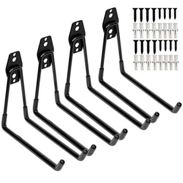 Imagem de Ganchos duplos para uso pesado na garagem, suporte de parede estendido para escadas, bicicleta, cadeira, 4 Pack Black 7.5" Large U Hook