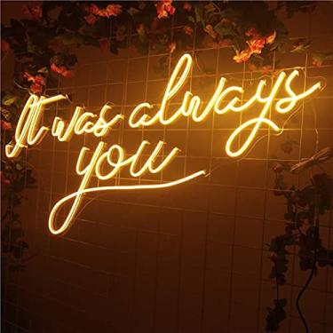 Imagem de CiCiYours It was always you Neon Sign Light Wall Art Gifts, Sign for Bachelorette Party Engagement Party First Birthday Favors Home Wall Decorations (branco quente, 59,88 x 30 cm)