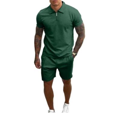 Imagem de Verão simples de algodão traje de algodão masculino short short short de mangas curtas,Green,L