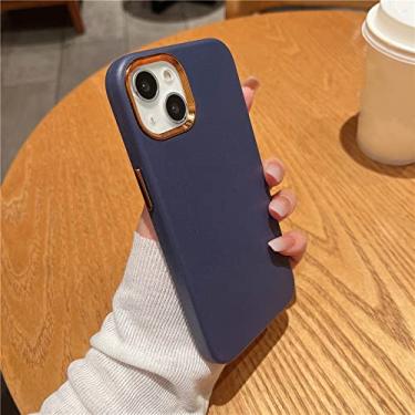 Imagem de Capa de couro sólido original para iphone 13 12 mini 11 pro max x xr xs 7 8 plus se capa de negócios retrô macia ultra fina à prova de choque, marinha, para iphone 11