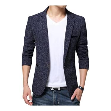 Imagem de Blazer masculino casual, casaco esportivo com um botão fino com bolsos, paletó masculino, Azul, G