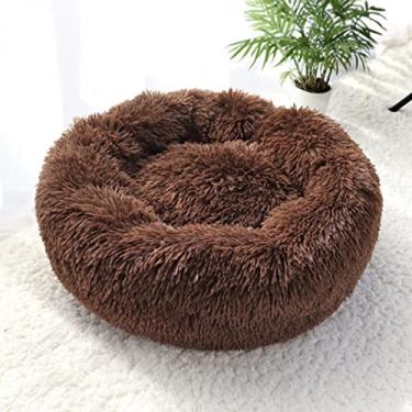 Imagem de Cama calmante para cães e gatos, cama redonda lavável antiderrapante fofa de pelúcia falsa donut cama de gato para cães pequenos, médios e grandes - diâmetro inferior à prova d'água 50 cm