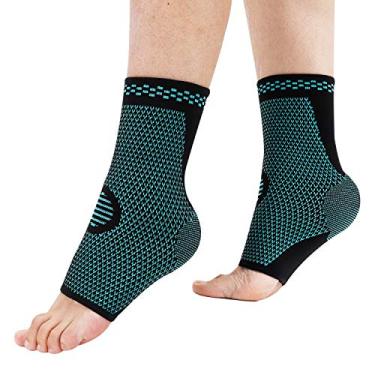 Imagem de Suporte de compressão no tornozelo (par) para recuperação de lesões, dor nas articulações e mais. Meias de fascite plantar com suporte de arco, facilita o inchaço, esporas de calcanhar, tendão de Aquiles, Azul, X-Large