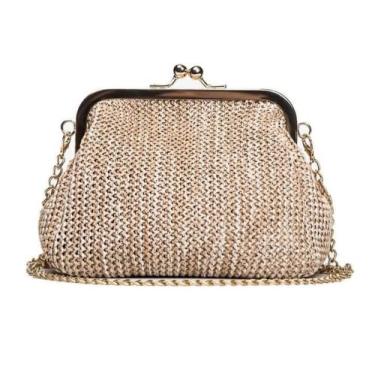 Imagem de Bolsa clutch feita à mão vintage feminina bolsa de praia bolsa carteiro corrente, Marrom, M