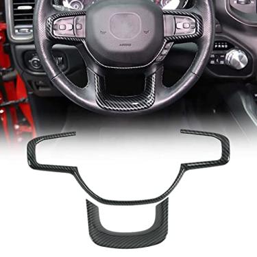 Imagem de MIVLA 2 pçs/conjunto interior do carro botão do volante guarnição da moldura tampa de plástico preto estilo fibra de carbono, para dodge ram 1500 2019 2020