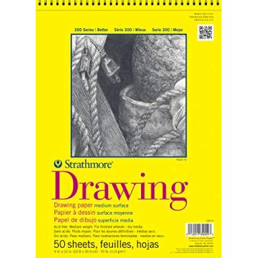 Imagem de Strathmore Bloco de papel para desenho série 300, encadernado com fio superior, 23 x 30,5 cm, 50 folhas (114 g) - Papel de artista para adultos e estudantes - Carvão, lápis de cor,