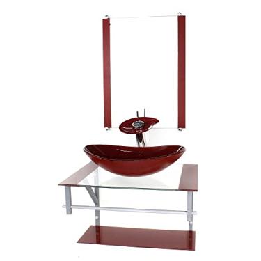 Imagem de GABINETE DE VIDRO PARA BANHEIRO 60CM AC CUBA OVAL VERMELHO CEREJA COM TORNEIRA CASCATA
