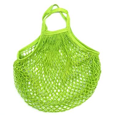 Imagem de Sacos de supermercado reutilizáveis ??portáteis para saco de frutas e legumes organizador de fios de malha de algodão bolsa de alça curta rede sacolas de compras (Verde)