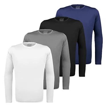 Imagem de Kit 4 Camisetas Térmicas Proteção Solar Uv 50+ Manga Longa Dry Fit (GG, Branco, Preto, Cinza, Azul)
