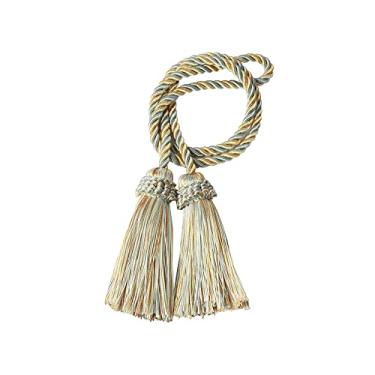 Imagem de Suporte de cortina de borla 1 peça fivela corda de poliéster feito à mão bola pendurada decoração de franja para acessório de sala de estar, mix azul, 4 peças