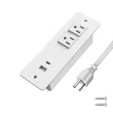 Imagem de Tomada de energia embutida com portas USB C PD de 20 W, montagem embutida de conferência, tomada de energia embutida para mesa de cabeceira de armário.