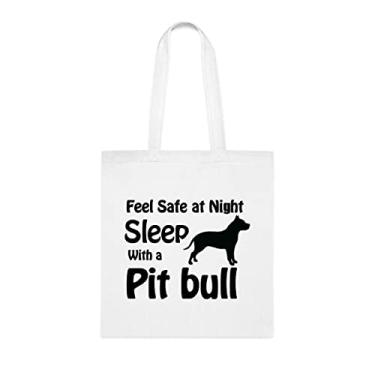 Imagem de Sinta-se seguro à noite dormindo com uma bolsa Pit Bull, presente para cachorro Pit Bull, aniversário de Pit Bull bolsa de ombro para cachorro Pit Bull, bolsa reutilizável para cães Pit Bull, Branco