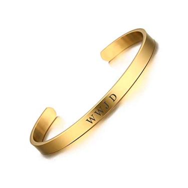 Imagem de Sunling Pulseira de aço inoxidável religiosa WWJD para mulheres e homens pulseira inspiradora What Would Jesus Bracelete banhado a ouro 18 K WWJD, One Size, Aço inoxidável