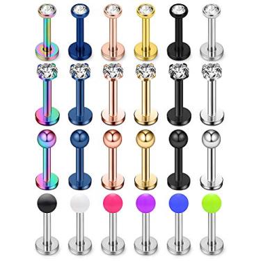 Imagem de Ruifan Anel labret Monroe de aço inoxidável 16 G para lábios, trágus, unhas, hélice, brincos, joia de 6 mm, 8 mm, 10 mm, 6 - 24 peças