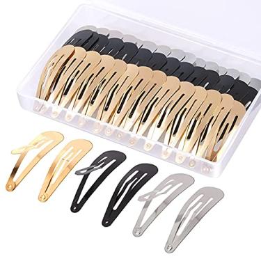 Imagem de 60 grampos de cabelo com encaixe e caixa de armazenamento, 5 cm, presilhas de cabelo de metal antiderrapante para estilo, acessórios de cabelo para crianças, meninas, crianças, adolescentes, mulheres (ouro, prata, preto)