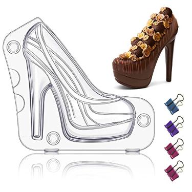 Imagem de Sakolla Moldes de chocolate para sapatos de salto alto, moldes de doces 3D para sapatos grandes e espessos moldes stiletto com 4 clipes para decoração de bolo para festa de casamento, aniversário, assar, confeitaria
