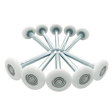 Imagem de Pacote com 10 rolos silenciosos para porta de garagem, estrutura dupla reforçada, branco com rolamento de bola de 5 cm, haste de 10 cm, reutilize mais de 100.000 ciclos