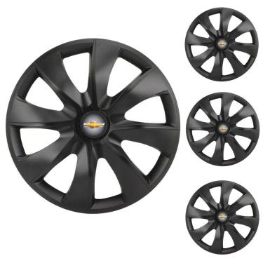Imagem de Jogo Calota Aro 14 Prime Fosc Black Elitte Preto Fosco + Emblema Resinado Chevrolet GM Corsa Meriva Agile Celta Montana Prisma Onix Astra Cobalt Spin