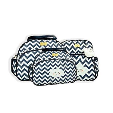 Imagem de Kit Bolsa Saída Maternidade Chevron Nuvem 3 Peças Mave - Marinho