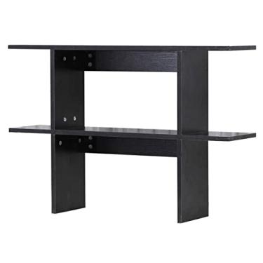 Imagem de KIZQYN Estante de mesa de escritório estante de madeira prateleira de exibição de camada dupla organizador de mesa rack de armazenamento de escritório estante de bancada suprimentos de escritório organizador de mesa acessórios estante (cor: cinza)