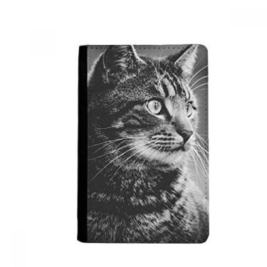 Imagem de Porta-passaporte preto e branco perfil de gato animal selvagem Notecase Burse carteira capa porta-cartão, Multicolor
